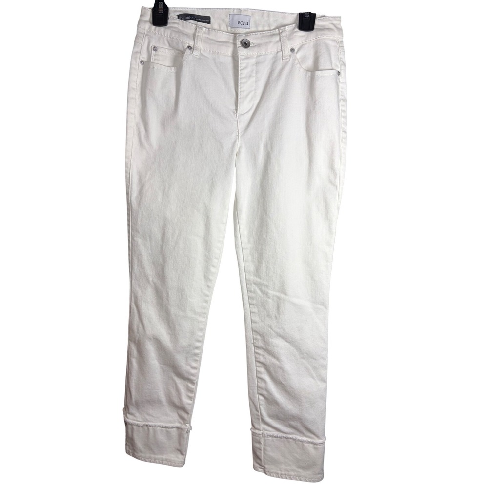 Ecru The Bel-Air Cuffed Skinny Jeans White Rhinestone Detail Womens Size 4